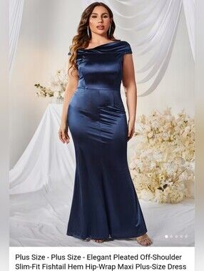 SHEIN MUXXN Navy One-Shoulder Satin Mermaid Gown